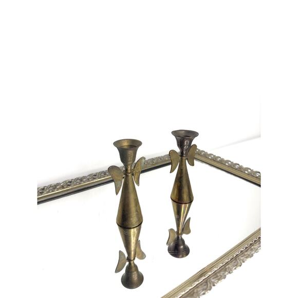 Vintage Brass Angels Candle Stick Holder Set | Vintage Candle Holder | Vintage C - Picture 1 of 10